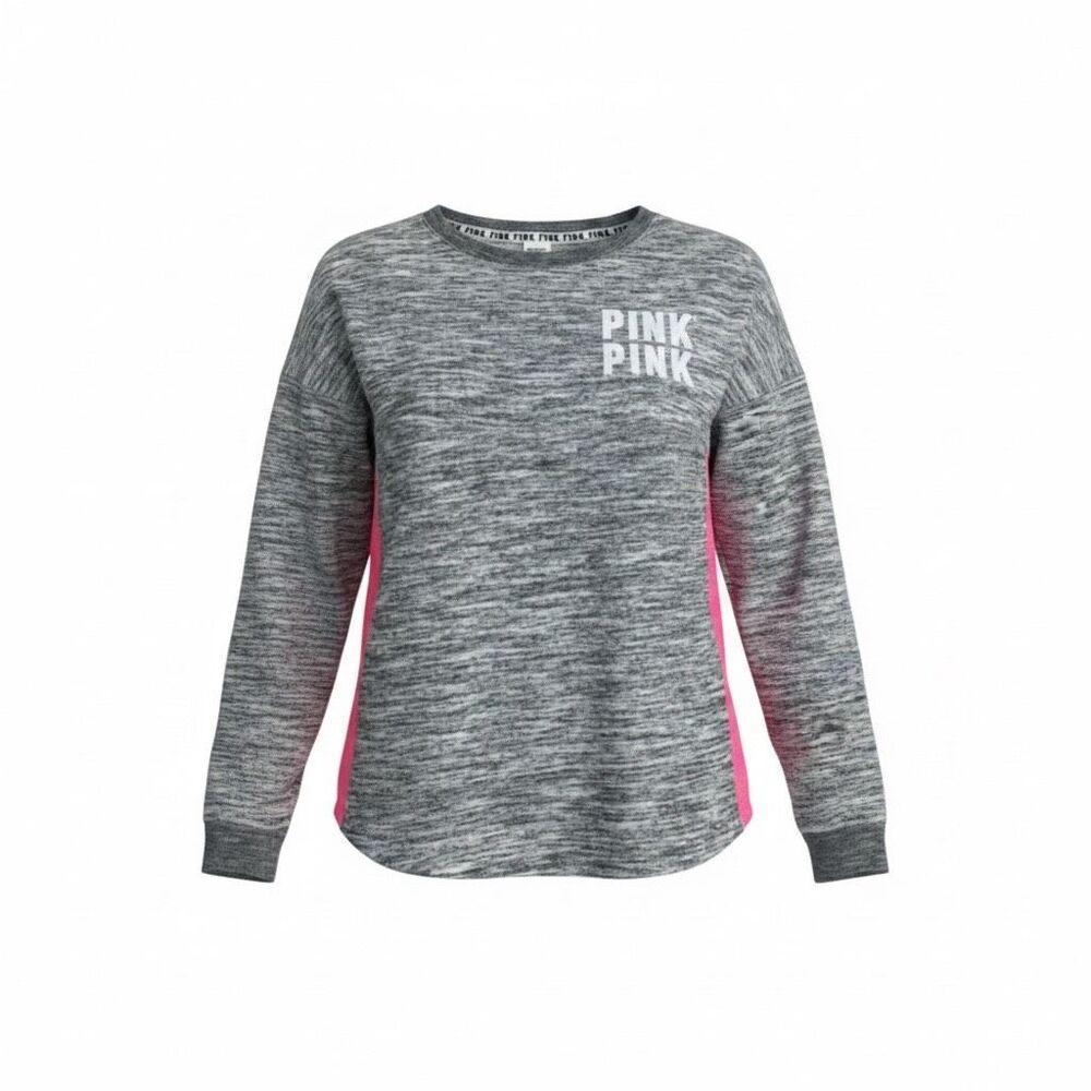 Victoria's Secret PINK Bling Holographic Foil Varsity Crew Sweatshirt Large Grey